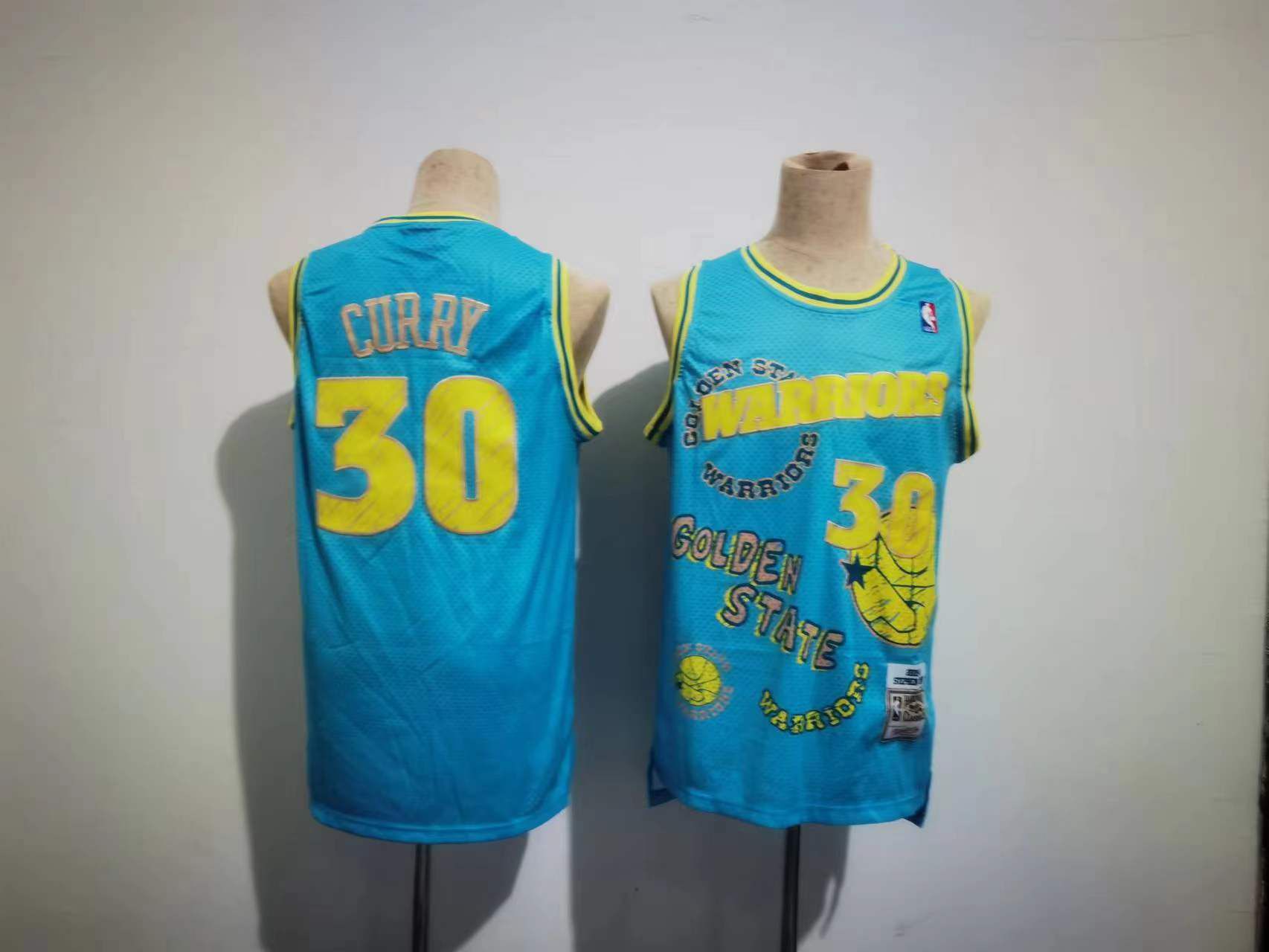 Men Golden State Warriors 30 Curry Blue Sketching version NBA Jersey